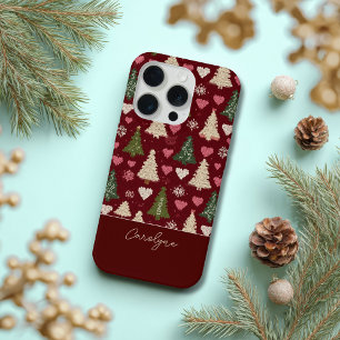 Süßes gestricktes Weihnachtsbaum- und Herz-Muster iPhone 15 Pro Hülle