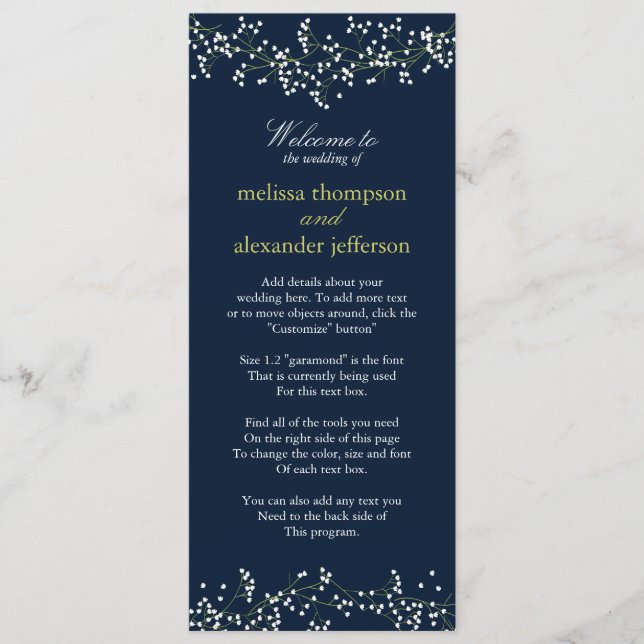 Süßes Gipskraut Hochzeitsprogramm Programm (Vorderseite)