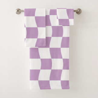 Süßes, girly, pastell-lila-weißes Schachbrett Badhandtuch Set