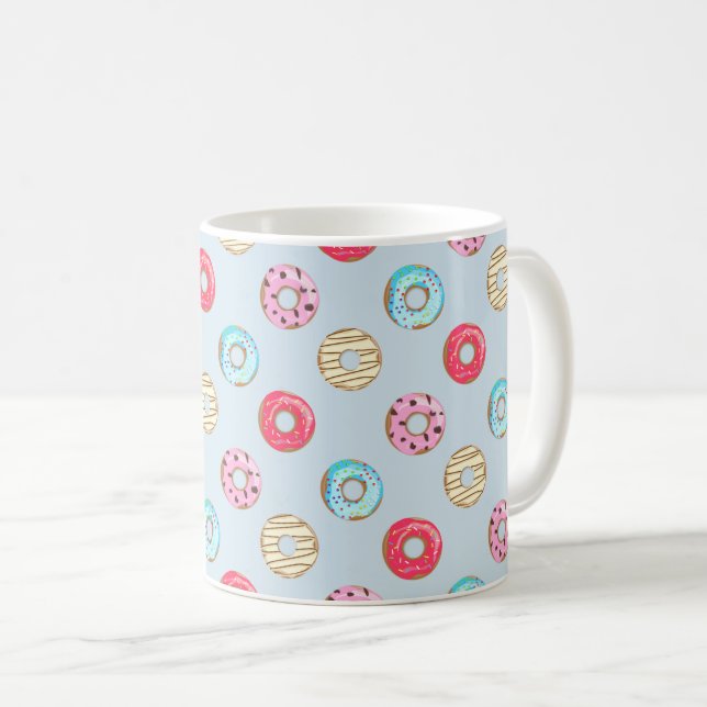 Süßes glasiertes Donut-Muster Hellblau Kaffeetasse (VorderseiteRechts)
