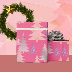 Süßes Glitter Rosa Weihnachtsbaum-Muster Geschenkpapier