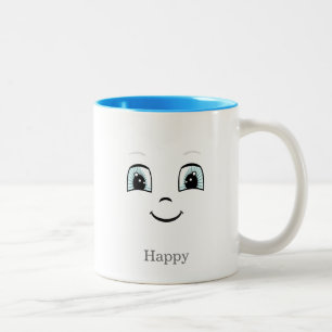 Süßes glückliches Gesicht auf Weiß Zweifarbige Tasse