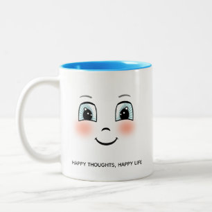 Süßes glückliches Gesicht mit personalisiertem Tex Zweifarbige Tasse