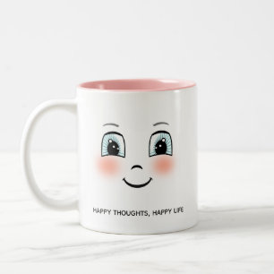 Süßes glückliches Gesicht mit personalisiertem Tex Zweifarbige Tasse