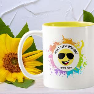Süßes glückliches Gesicht, Pilotenbrille, Lustiger Zweifarbige Tasse