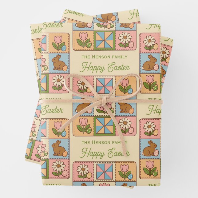 Süßes glückliches Osterhasen-Quiltmuster  Geschenkpapier Set (Beispiel)