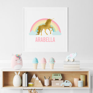 Süßes Gold Einhorn Mädchen Zimmer Poster