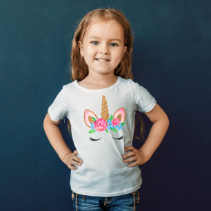 Süßes Gold-Glitter-Einhorn-Blumen-T-Shirt T-Shirt