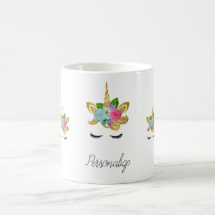 Süßes goldenes glitzerndes Einhorngesicht Kaffeetasse