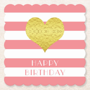 Süßes goldenes Herz rosa Streifen Alles Gute zum G Untersetzer