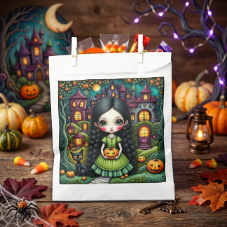 Süßes gothisches Mädchen-Kürbis-Halloween-Dorf Geschenktütchen