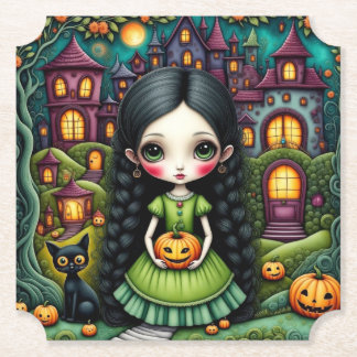 Süßes gothisches Mädchen-Kürbis-Halloween-Dorf Untersetzer