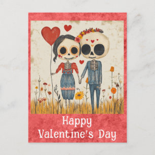 Süßes gothisches Valentinstag-Skelett-Paar Postkarte