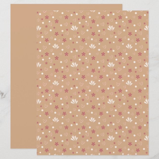 Süßes Grau Orange Gemustertes Scrapbook Papier (Vorne/Hinten)
