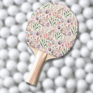 Süßes graues Kaninchen mit bunten Tulpen Tischtennis Schläger
