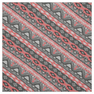 Süßes graues rotes Aztekenmuster-Design Stoff