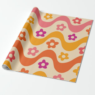 Süßes, grooviges Blumenmuster auf Retro-Wellen   Geschenkpapier
