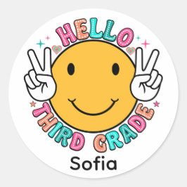 Süßes Groovy Smiley Gesicht Hallo Dritte Klasse Zu Runder Aufkleber
