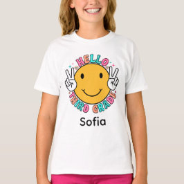 Süßes Groovy Smiley Gesicht Hallo Dritte Klasse Zu T-Shirt