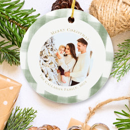 Süßes grünes Gingham-Karo-Design mit individuellem Keramik Ornament
