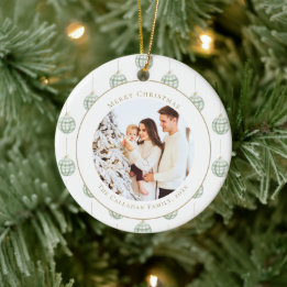 Süßes grünes Gingham-Karo individuelles Foto-Weihn Keramik Ornament