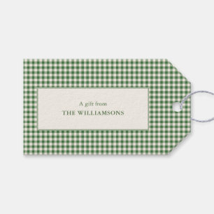 Süßes grünes Gingham-Karo individuelles Geschenk z Geschenkanhänger