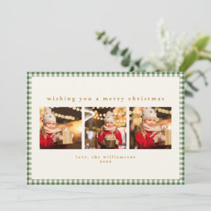 Süßes grünes Gingham-Karo-Weihnachten mit drei Fot Feiertagskarte