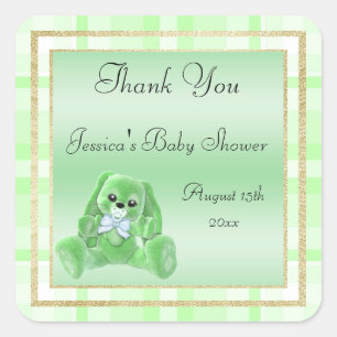 Süßes grünes Häschen Danke Baby Shower Quadratischer Aufkleber
