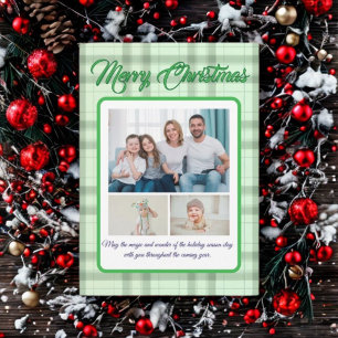 Süßes grünes Karo-Porträtfoto-Weihnachten Feiertagskarte