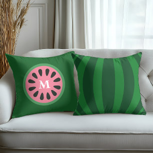 Süßes grünes rosa Wassermelone Frucht Monogramm Kissen