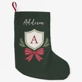 Süßes grünes rotes Monogramm gestreiftes Band Kleiner Weihnachtsstrumpf