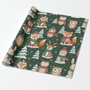 Süßes grünes Wald-Weihnachts-Tier-Muster Geschenkpapier