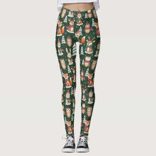 Süßes grünes Wald-Weihnachts-Tier-Muster Leggings