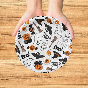 Süßes Gruseliges Halloween Schwarz und Orange Pappteller