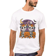 Süßes gruseliges Skelett-Kuh-T-Shirt mit Kürbissen