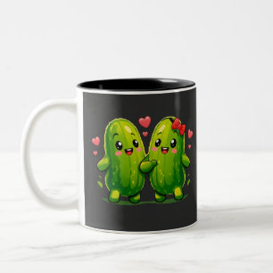 Süßes Gurken-Pärchen Lustige Kawaii-Gurken Zweifarbige Tasse