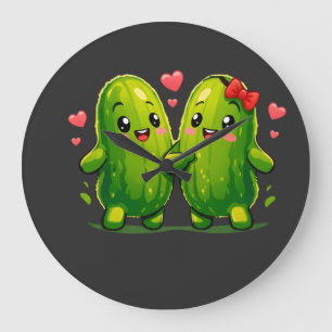 Süßes Gurken-Pärchen Lustiges Kawaii-Gurken-T-Shir Große Wanduhr