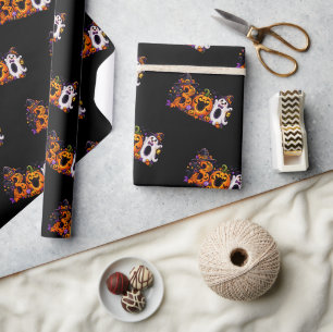 Süßes Halloween BOO Kürbis Geist Katze Text Muster Geschenkpapier