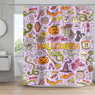 Süßes Halloween-Doodle-Muster Duschvorhang