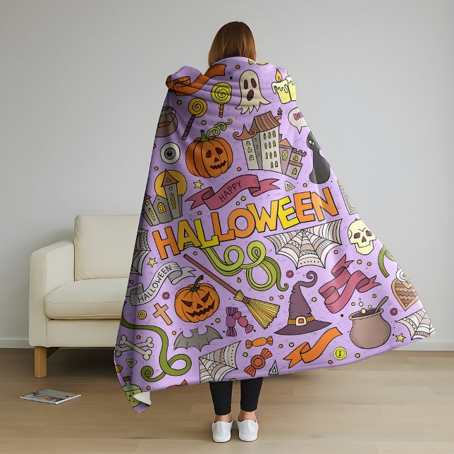 Süßes Halloween-Doodle-Muster Fleecedecke (Von Creator hochgeladen)