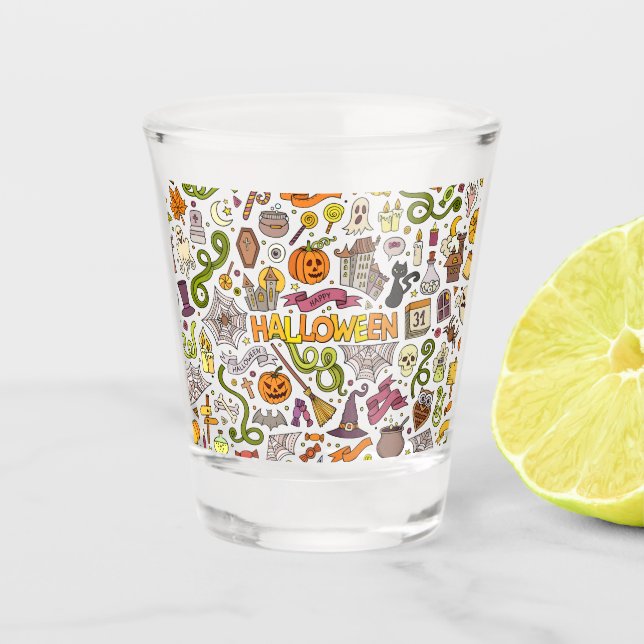 Süßes Halloween-Doodle-Muster Schnapsglas (Vorderseite)