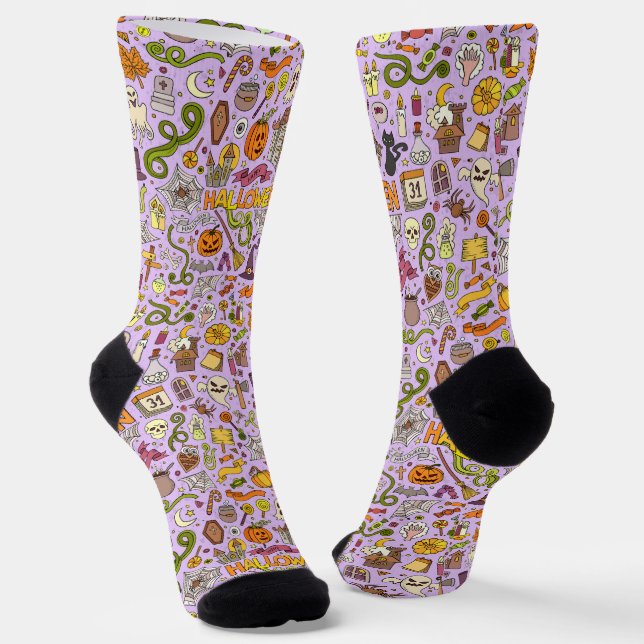 Süßes Halloween-Doodle-Muster Socken (Gewinkelt)