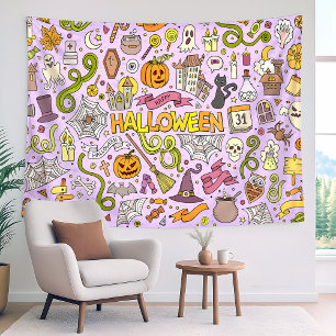 Süßes Halloween-Doodle-Muster Wandteppich