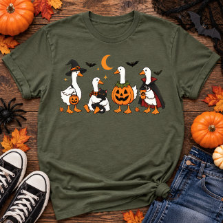 Süßes Halloween-Gans-Squad-Kürbis-Katze T-Shirt