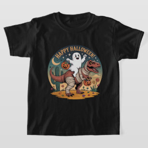 Süßes Halloween, Geist auf Mumien-T-Rex mit Kürbis T-Shirt