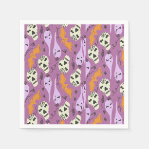 Süßes Halloween-Geist-Fledermaus-Schädel-Doodle-Mu Serviette