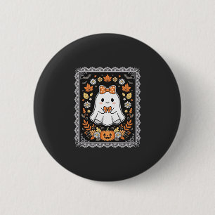 Süßes Halloween-Geist-Kürbis-Blumen-T-Shirt-Design Button