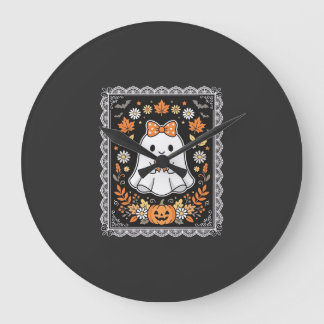 Süßes Halloween-Geist-Kürbis-Blumen-T-Shirt-Design Große Wanduhr