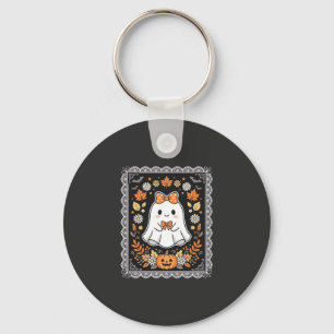 Süßes Halloween-Geist-Kürbis-Blumen-T-Shirt-Design Schlüsselanhänger