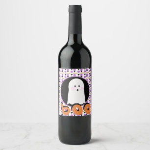 Süßes Halloween-Geist Purple Orange Weinlabel Weinetikett